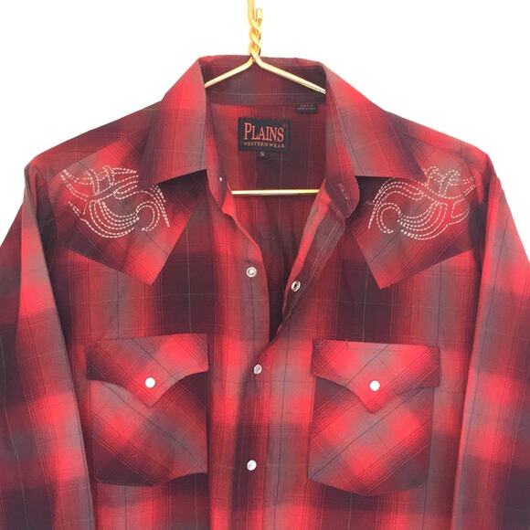 PLAINS Westernwear men's button down shirt red SIZE SMALL - Picture 3 of 12